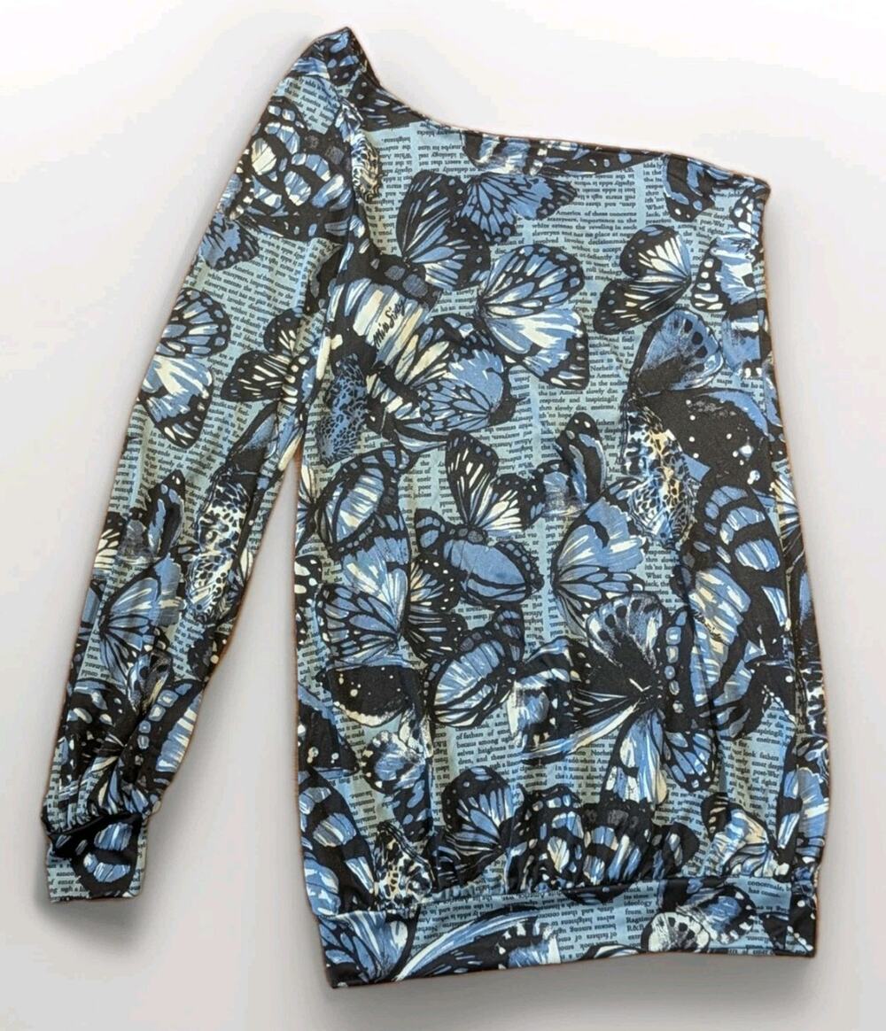Miss Sixty Collection Top XS One Shoulder Butterfly Italy Y2K NWT Asymmetrical
